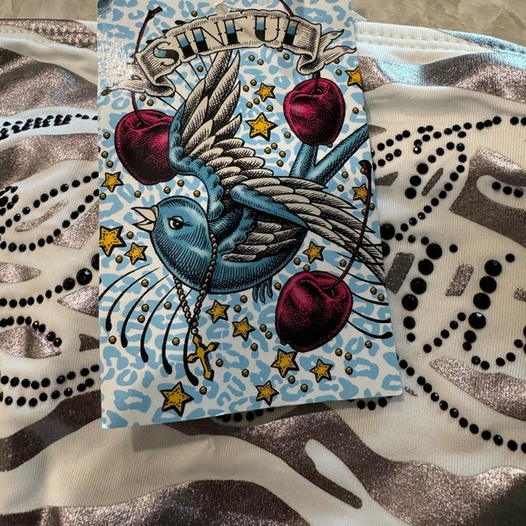 NWT Sinful by Affliction Pyramid White Zebra Foil Bikini Bottom Size Lg - Picture 6 of 8